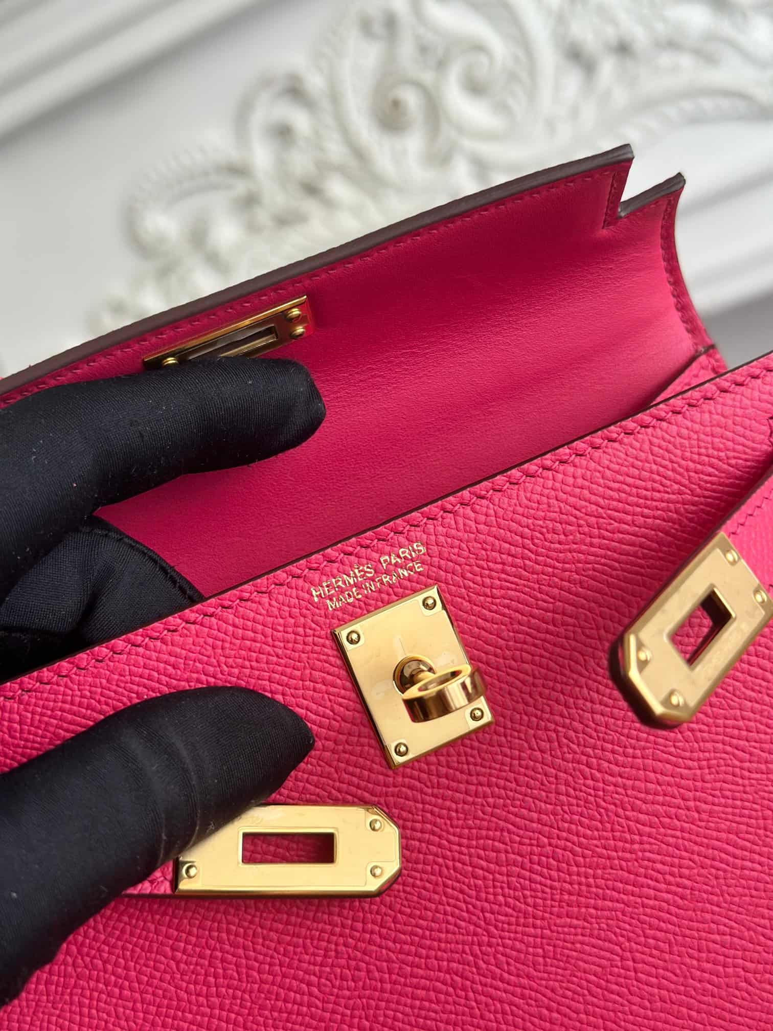 Hermes Kelly Mini II Bag Epsom Leather WAX Rose Extreme High
