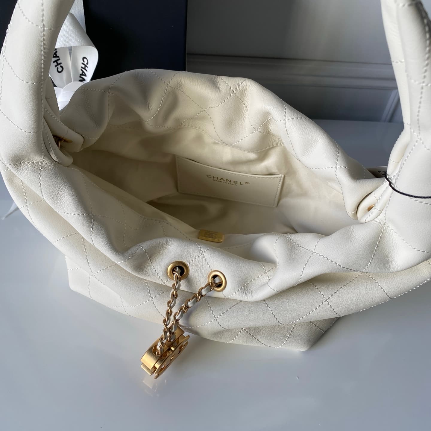 Chanel Hobo Handbag Calfskin & Gold-Tone Metal AS5976 White A
