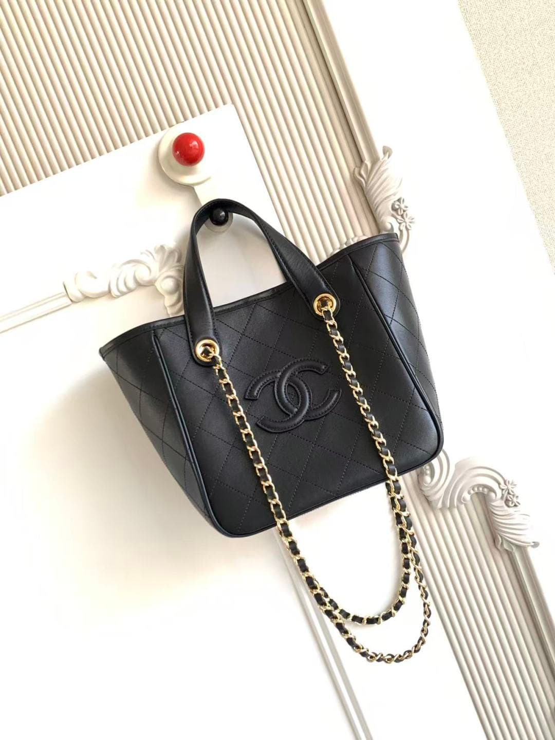 Chanel Mini Shopper Bag Calfskin and Gold-tone Metal Black AS6199 A