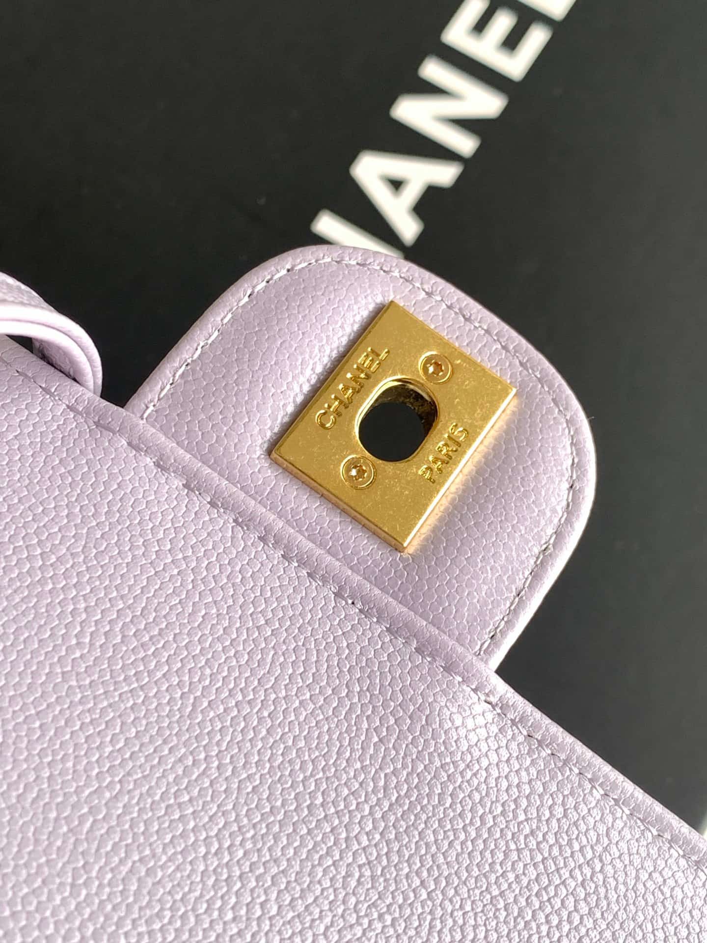 Chanel Small Flap Bag Grained Shiny Calfskin & Gold-Tone Metal AS6130 Light purple High