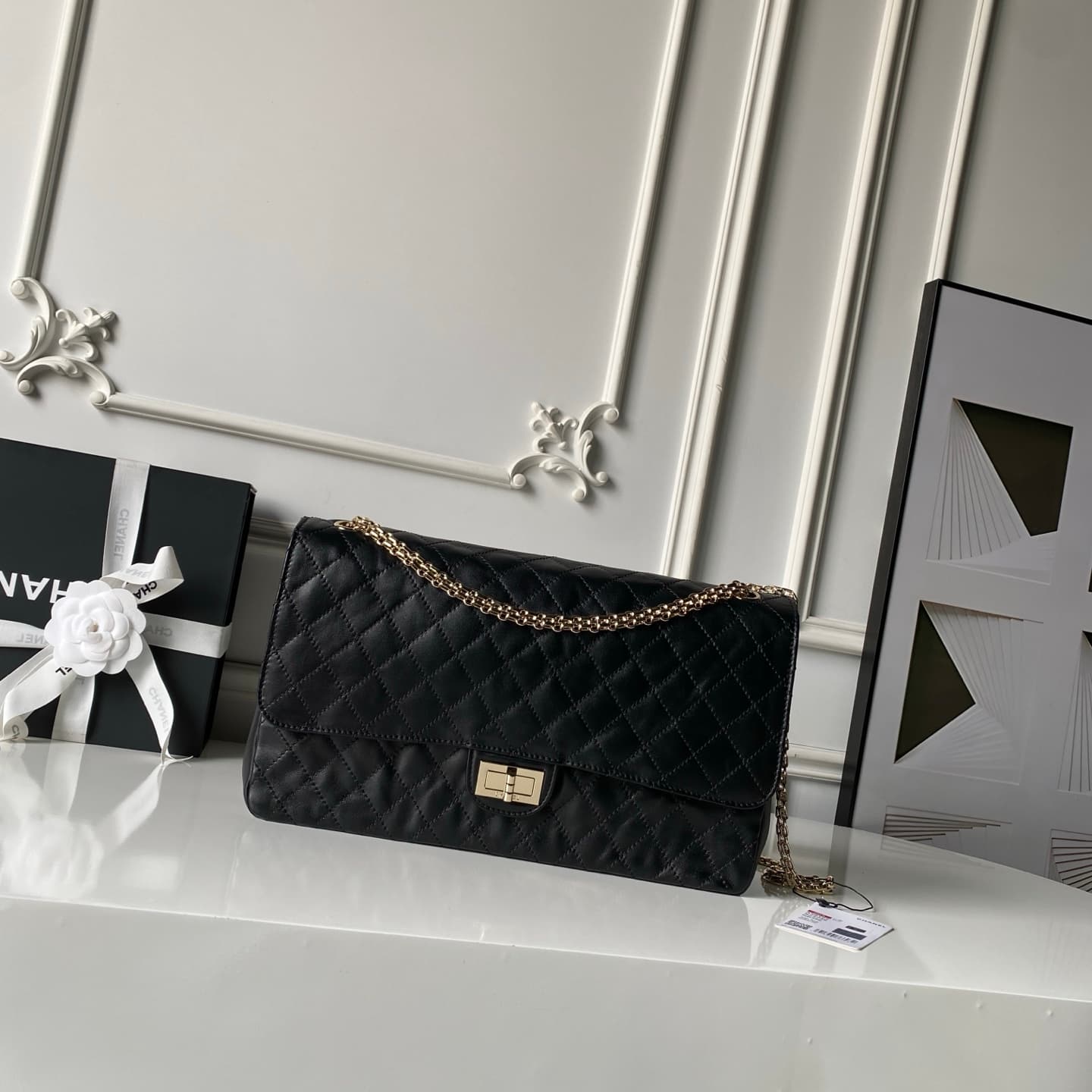 CHANEL Large 2.55 Handbag Aged Calfskin & Gold-Tone Metal Black & Burgundy A37587 A
