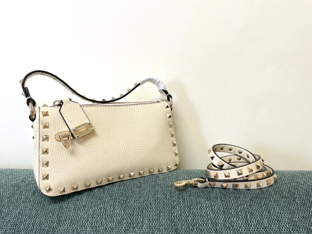 Valentino Garavani Mini Rockstud crossbody bag in White Grained Calfskin High