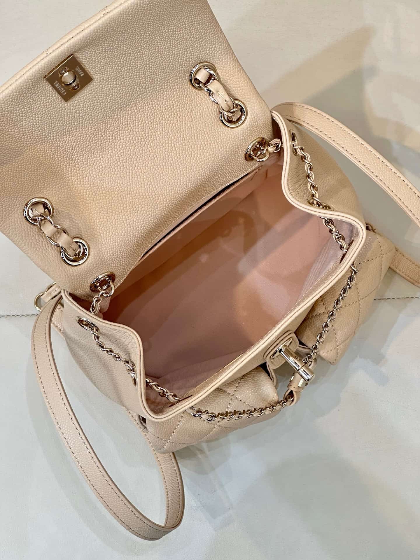 Chanel BACKPACK AS3860 Grained Shiny Calfskin & Gold-Tone Metal Beige TOP