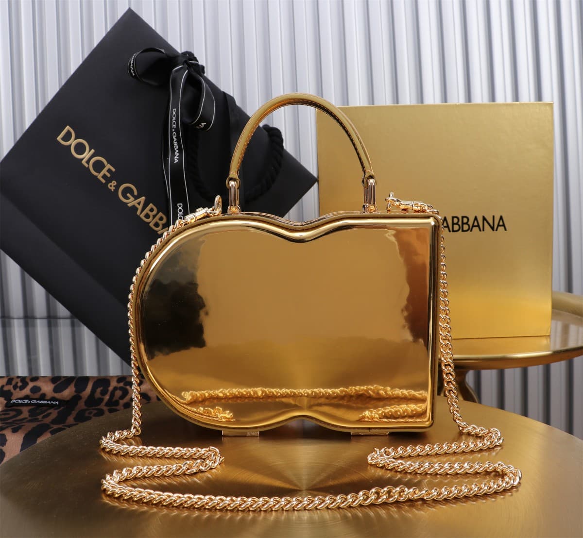 Dolce & Gabbana gold patent leather DG Logo handbag high