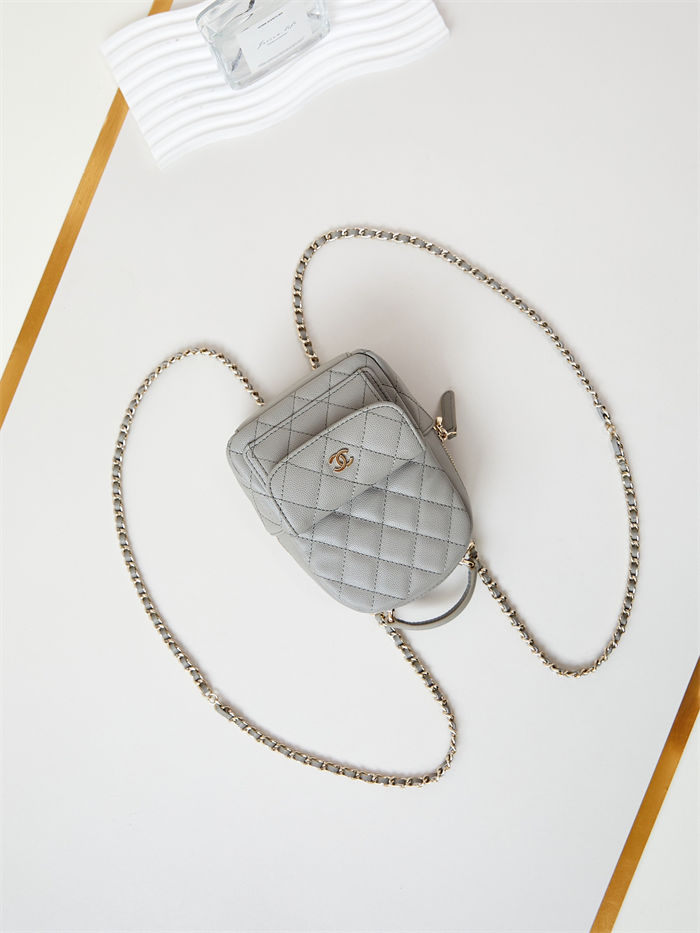 Chanel Mini Backpack Grained Calfskin Gold-Tone Metal AP3753 Grey A