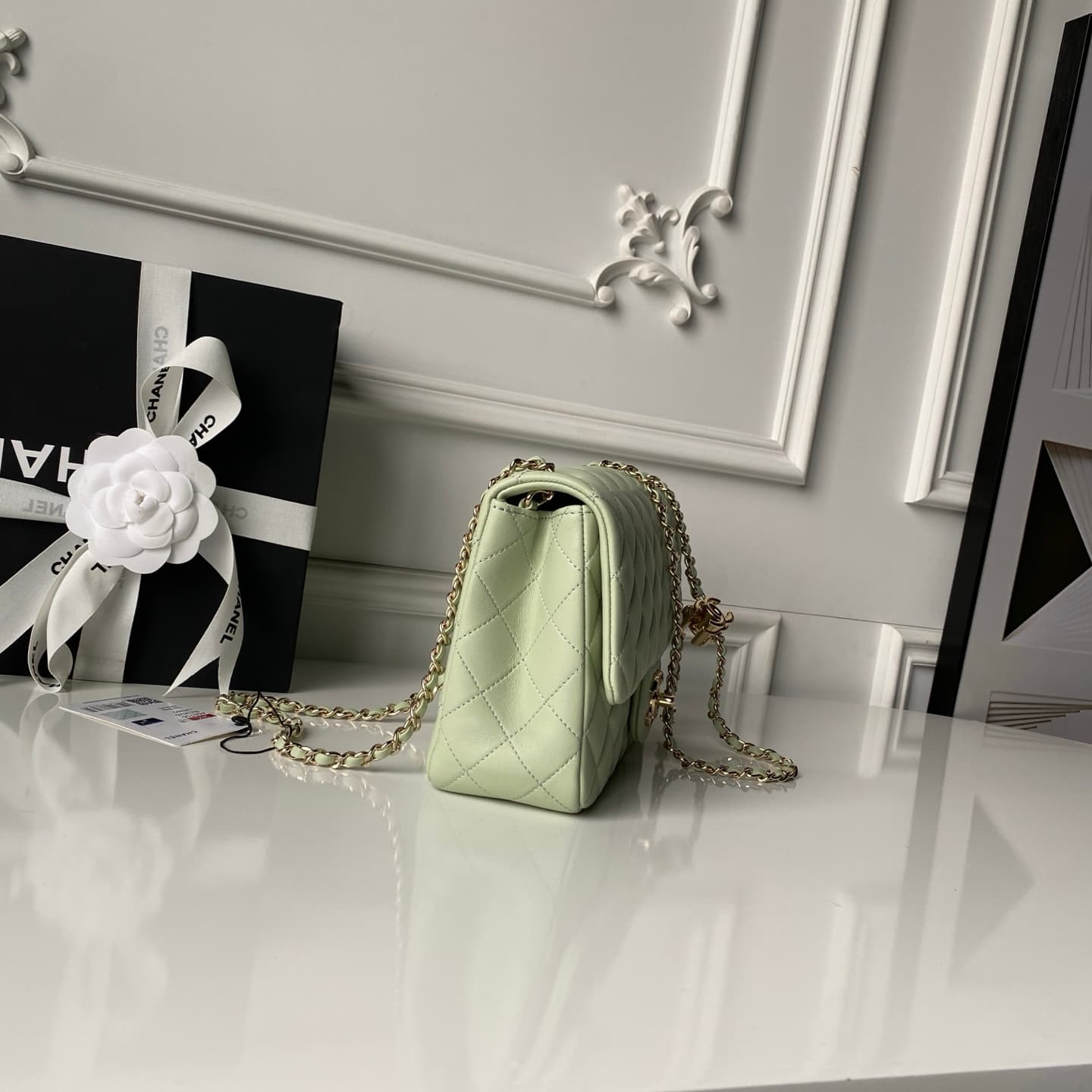 Chanel Classic Flap Bag Lambskin & Gold-Tone Metal AS5756 Light Green High