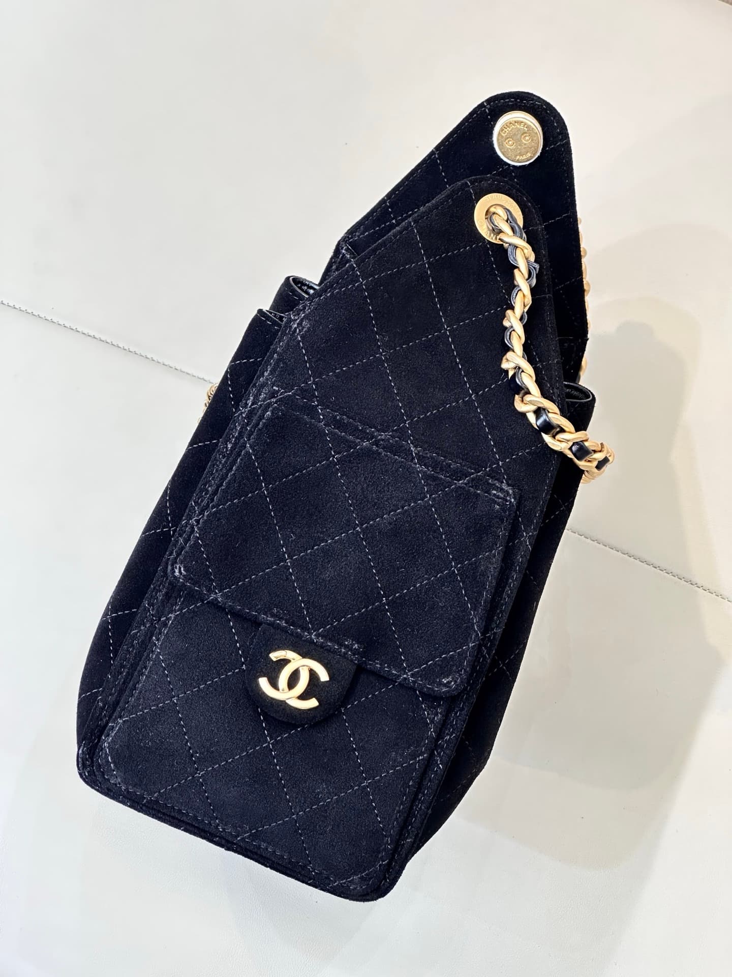 Chanel 25 Small Hobo handbag AS5293 Suede &Gold-tone Metal Black TOP