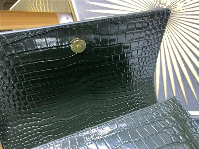 SUNSET MEDIUM IN CROCODILE EMBOSSED SHINY LEATHER Gold-Metal Olive High