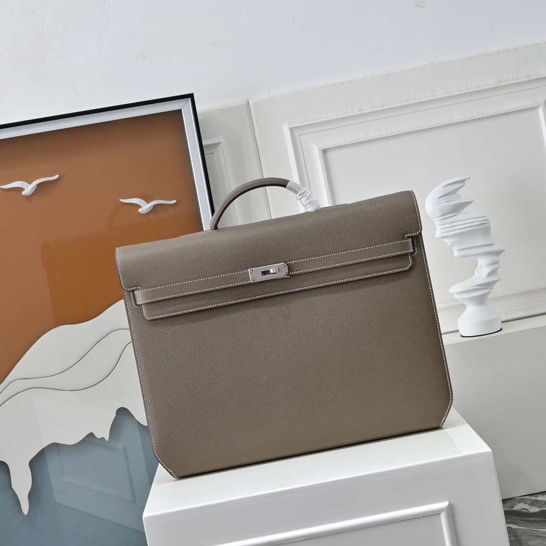 Hermes Kelly depeches Epsom 36 briefcase In gris étaIn Silver Metal CalfskIn WAX High