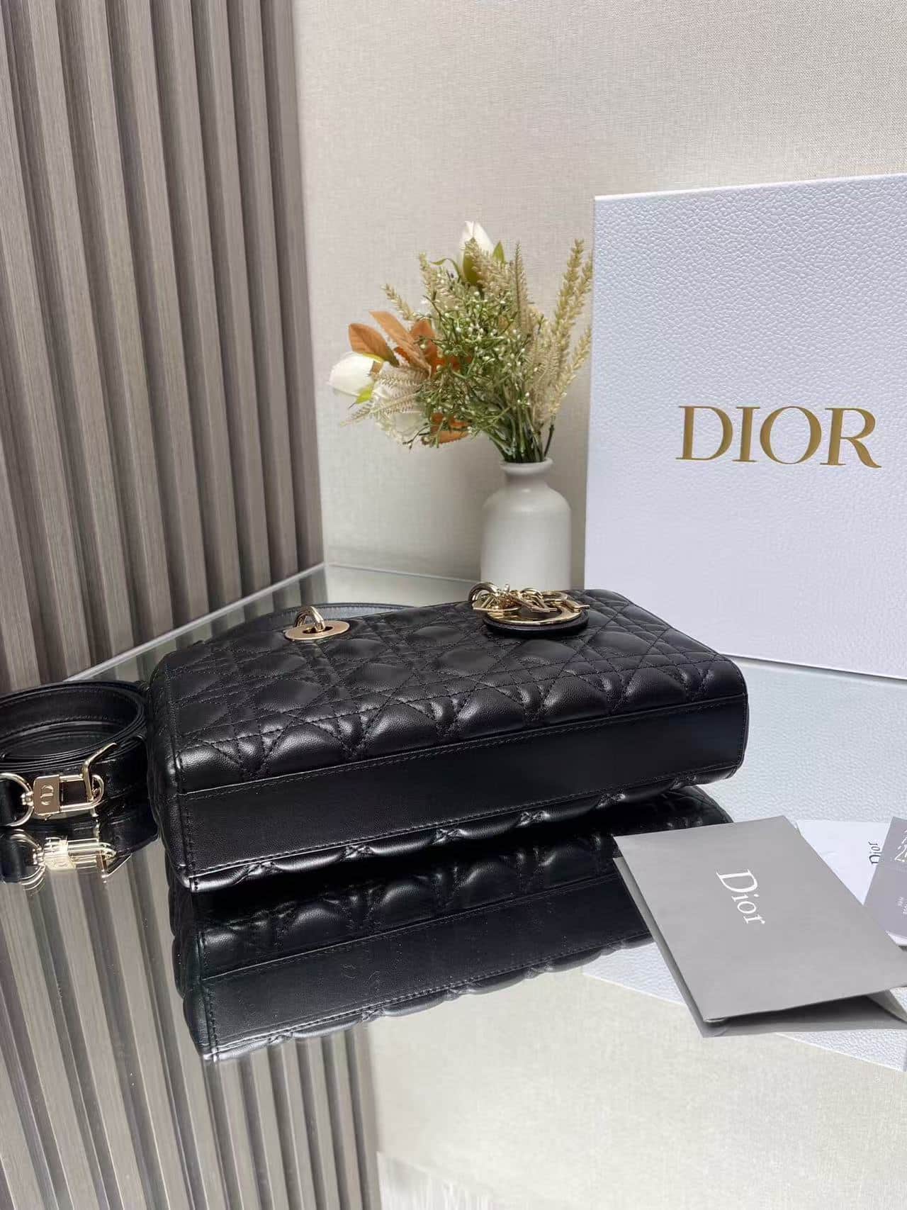 LADY D-JOY BAG MEDIUM Cannage Lambskin Black High