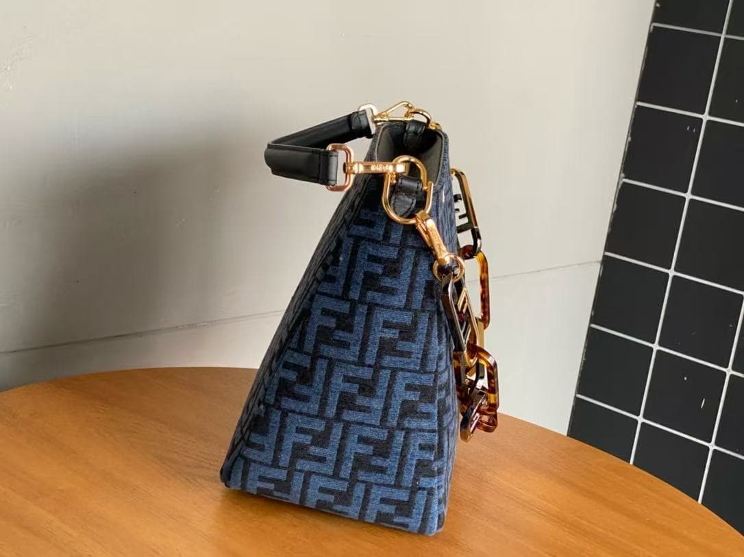 Fendi O'Lock Zip Shoulder Bag in Blue Zucca Chenille High