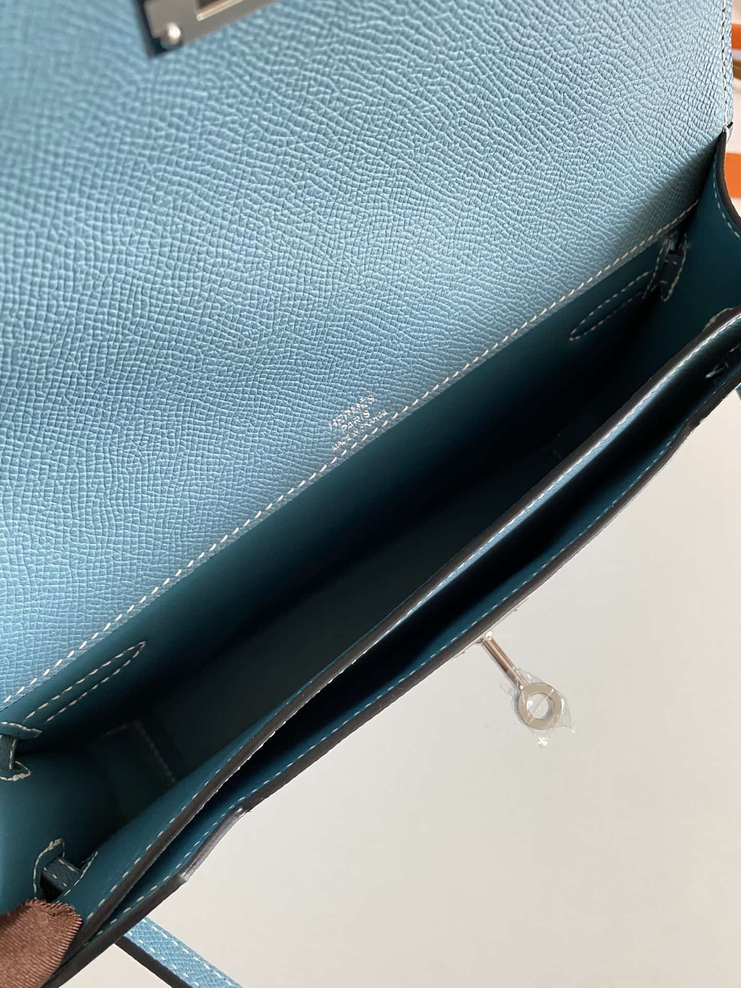 Hermes Kelly Depeches 25 Pouch Epsom Leather Denim Fonce WAX High