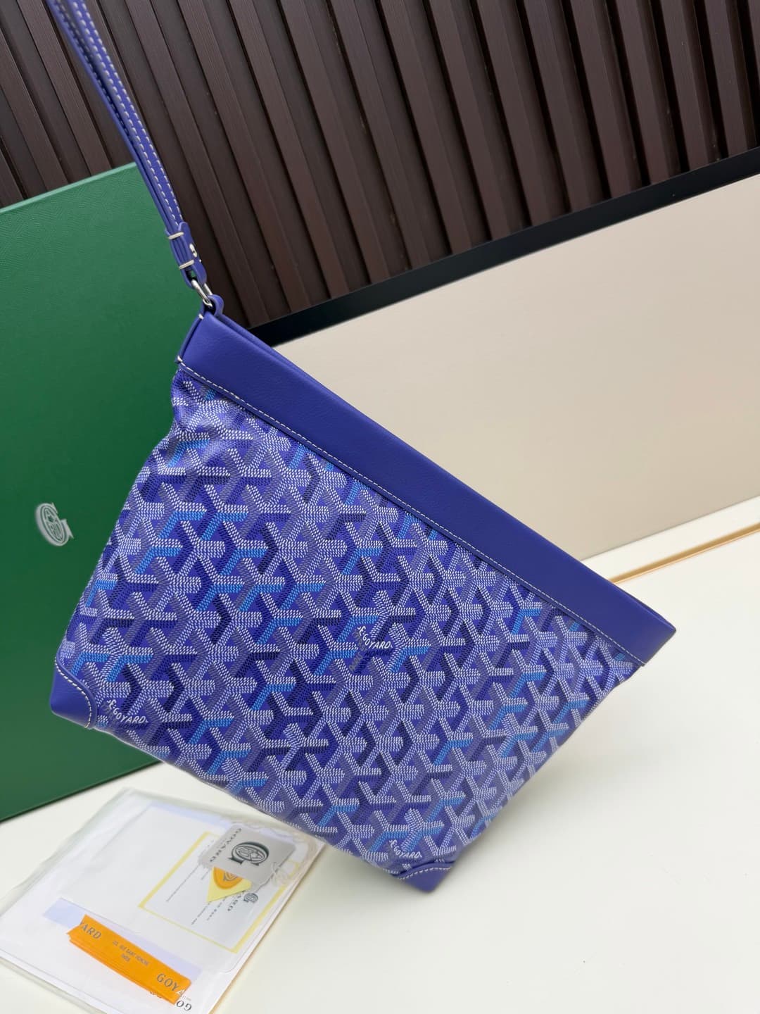 Goyard Conti pouch Goyardine canvas and Chevroches Calfskin Blue High
