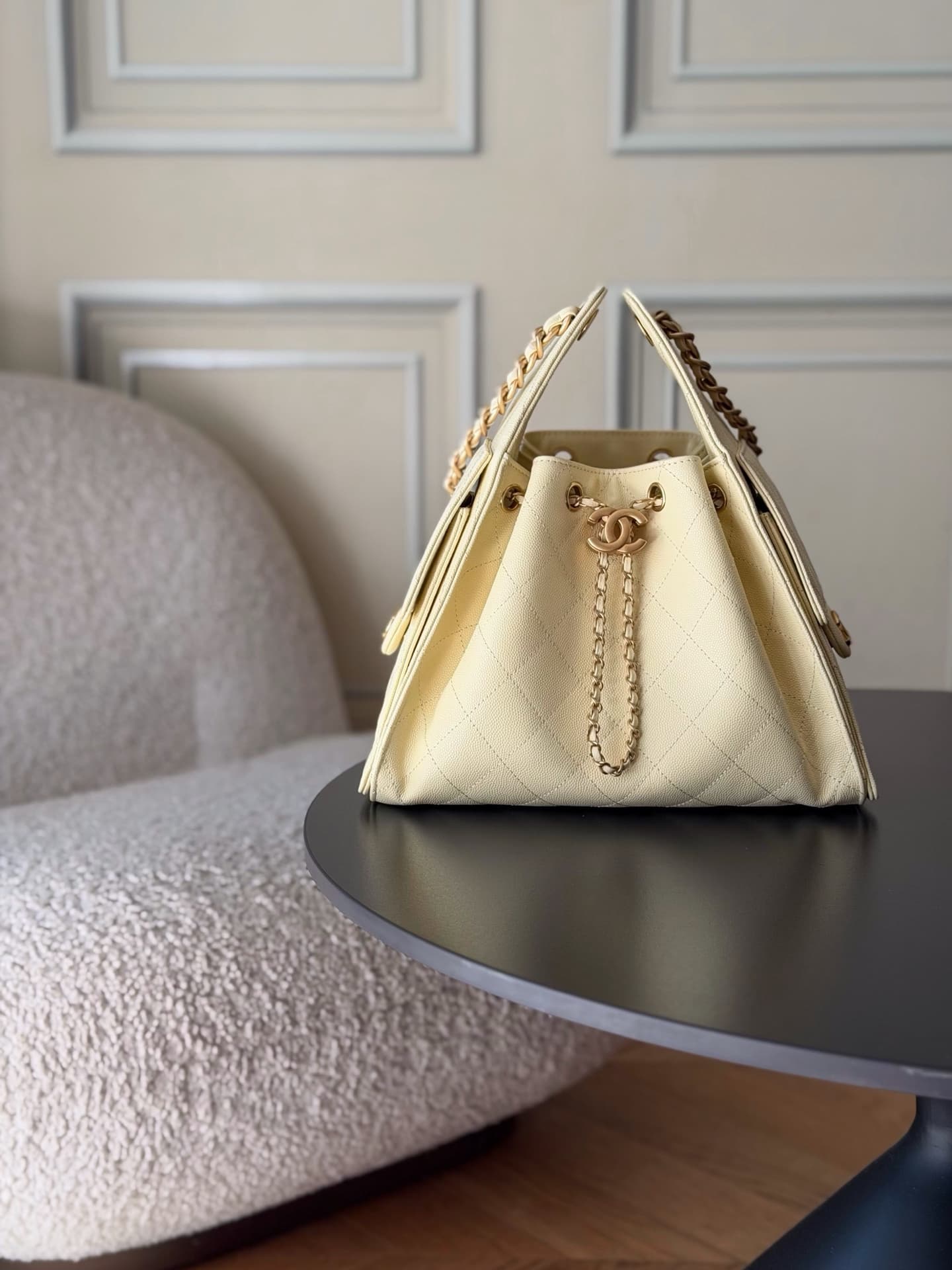 Chanel 25 Small Hobo handbag AS5293 Grained Calfskin& Gold-Tone Metal Light Yellow A