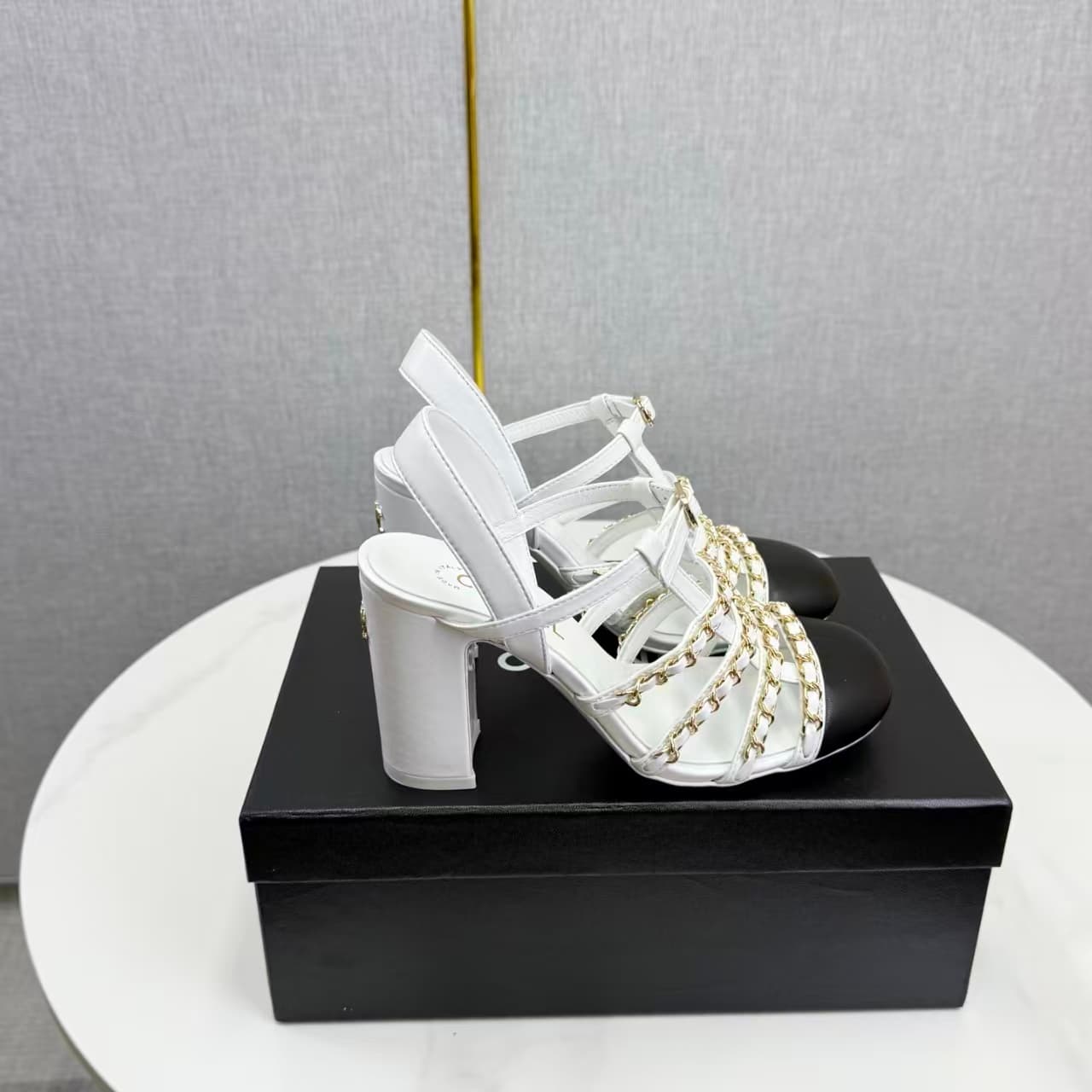 CHANEL chain-strap heels