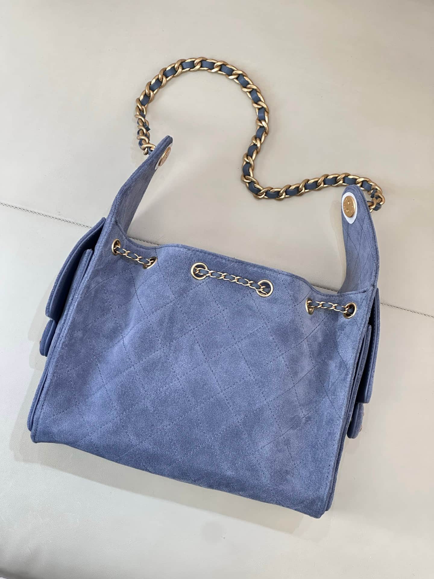 Chanel 25 Small Hobo handbag AS5293 Suede&Gold-tone Metal Blue TOP