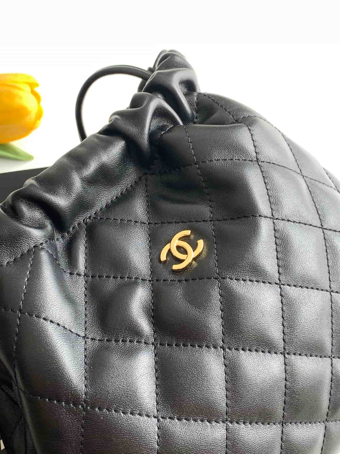 Chanel Clutch with Leather Strap Quilted Leather & Gold-tone Metal AP5227 Black A