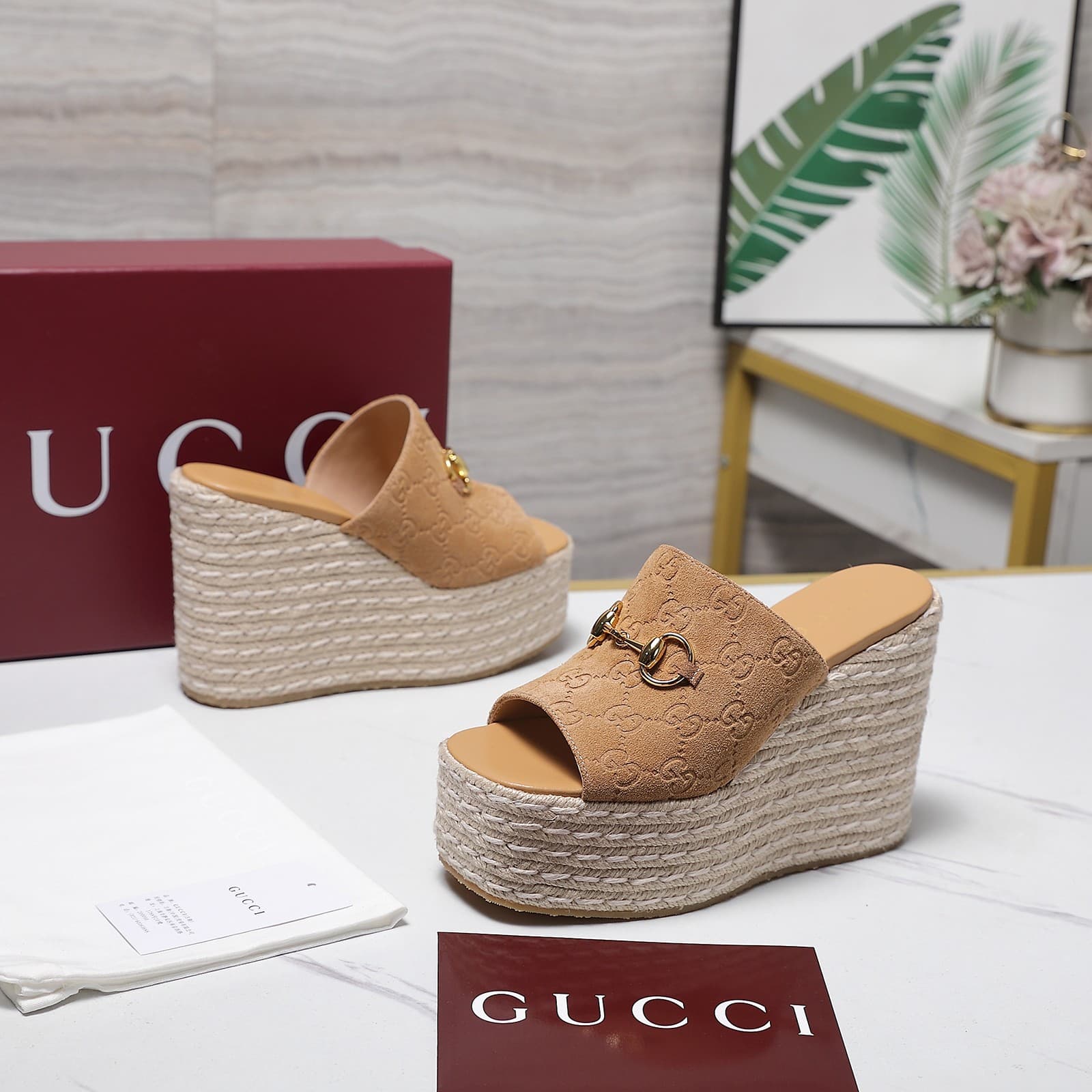 Gucci Carmen platform espadrille wedge mules