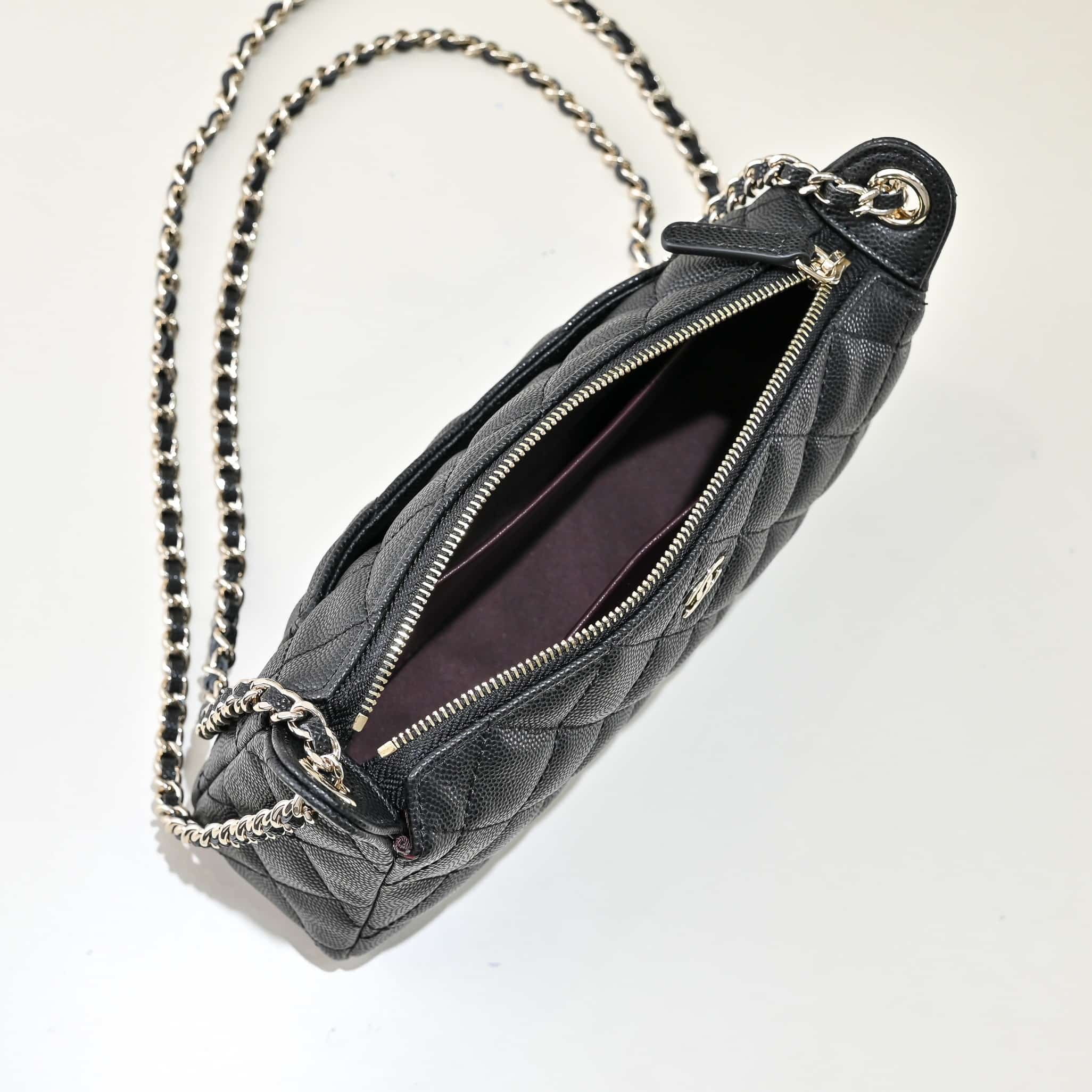 Chanel Chain Wallet Grained Shiny Calfskin & Gold-Tone Metal AS4704 Black A