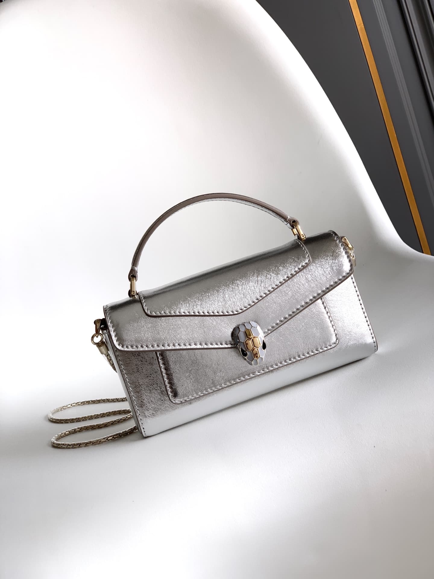 Bvlgari Serpenti Forever shoulder bag in silver calf leather high