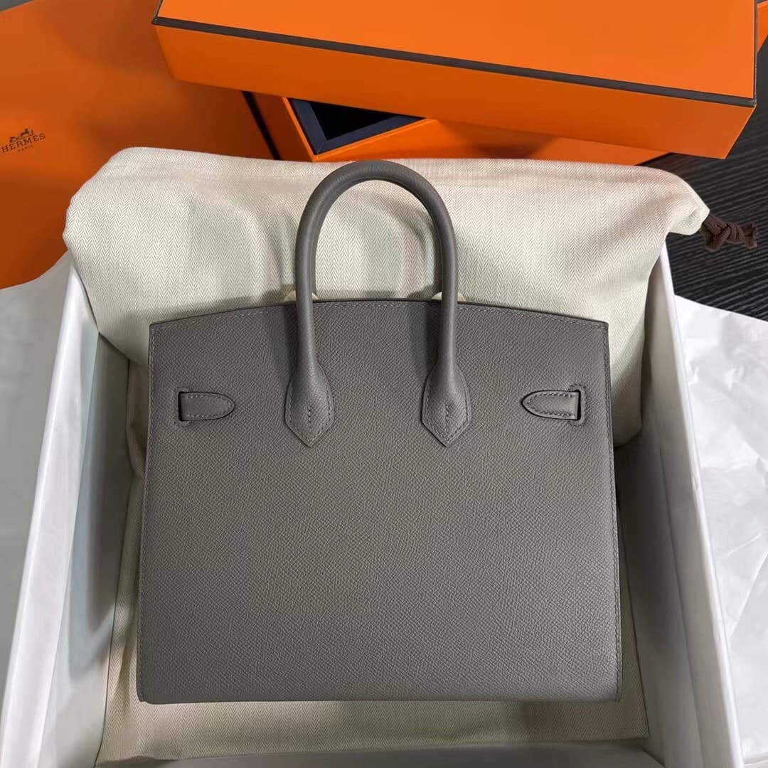 Hermes Birkin Sellier Bag 25/30cm Epsom Leather WAX Gris Meyer High
