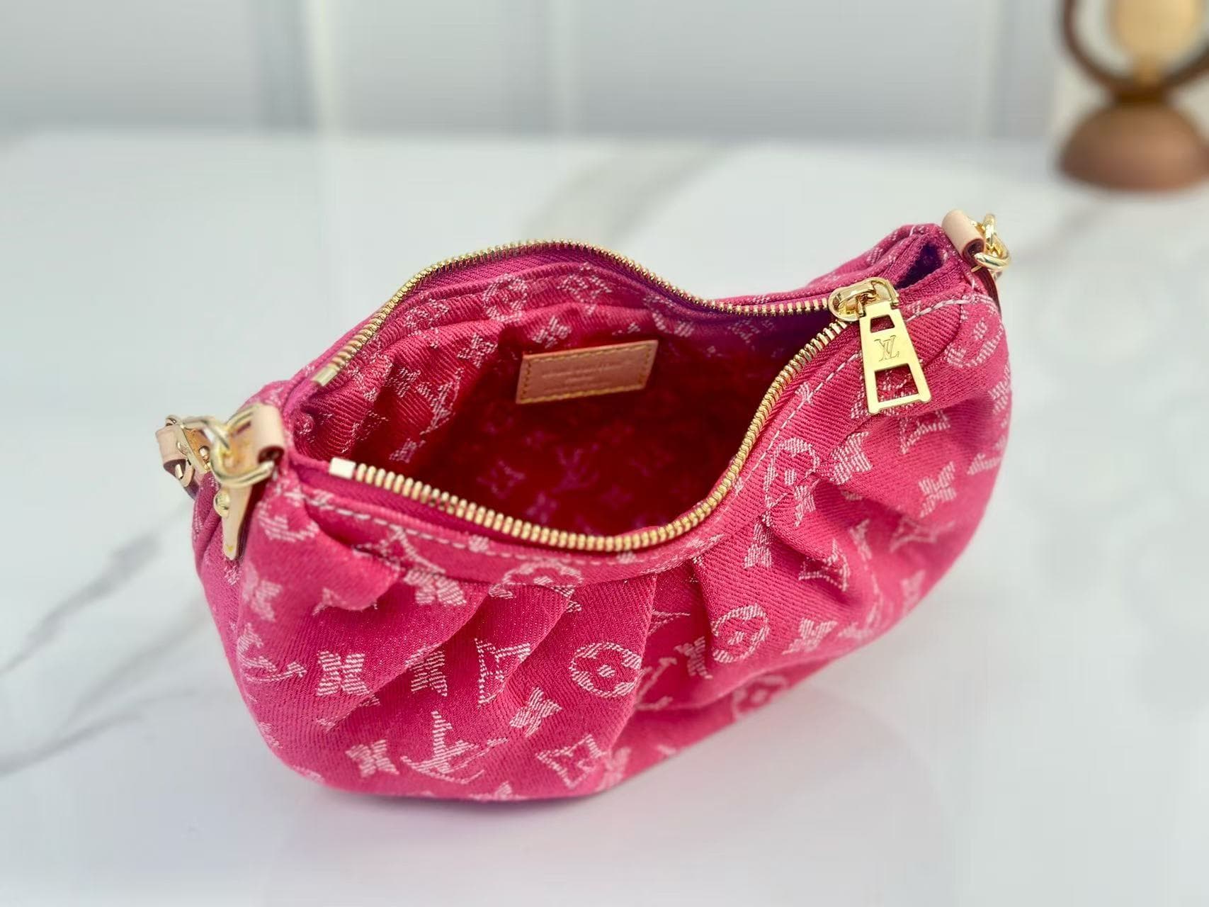 Louis Vuitton Pochette Valley Monogram Denim Fuchsia M28327 High