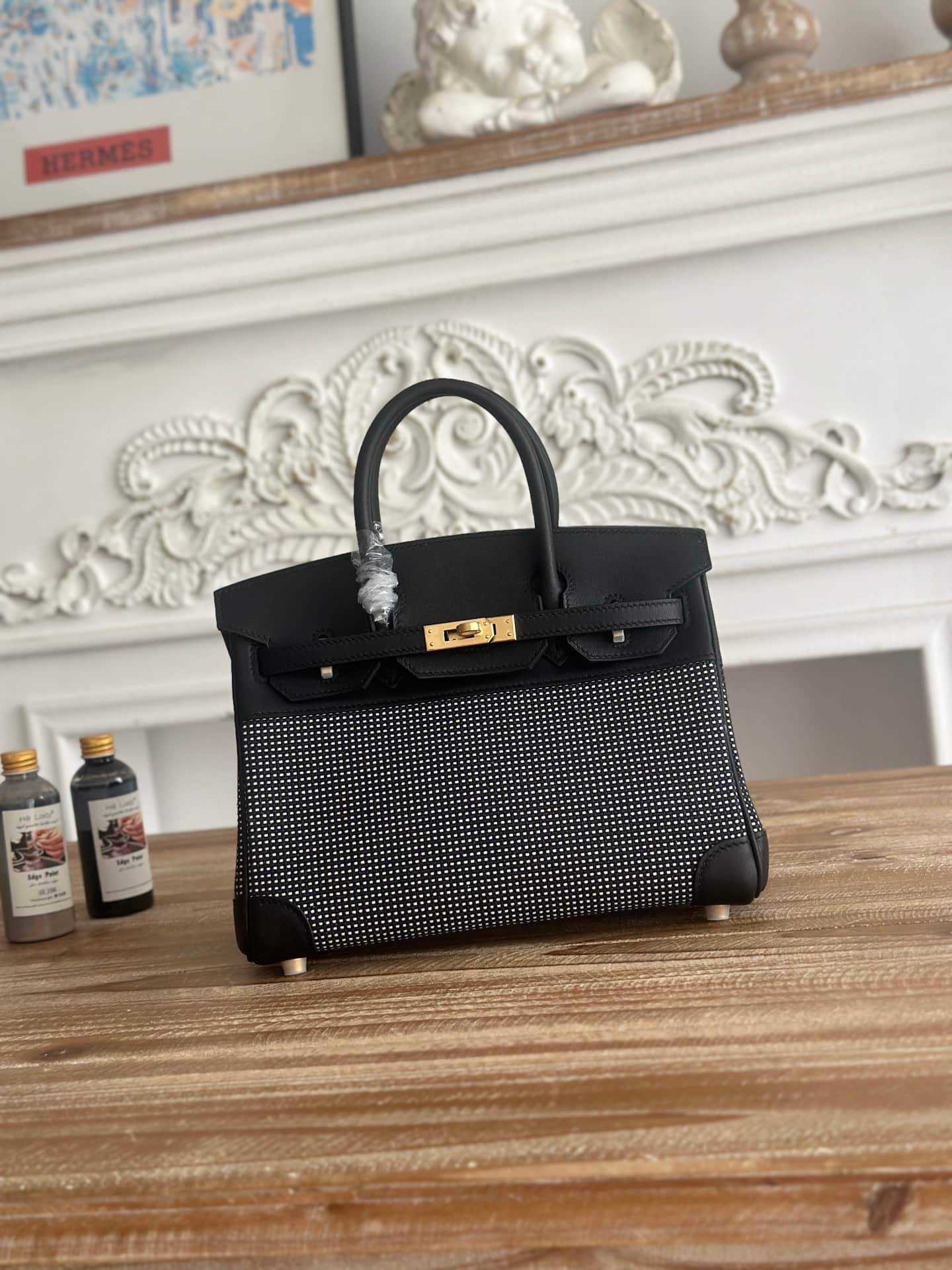 Hermes Birkin 25/30 Bag Canvas & Swift Leather WAX High