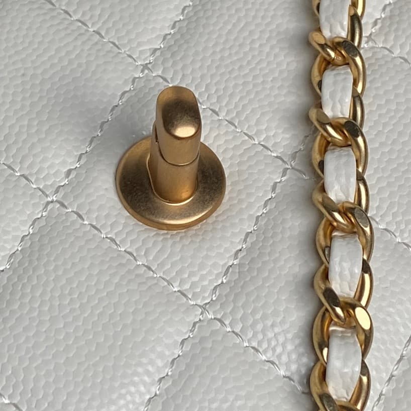 Chanel Mini Flap Bag with Top Handle Grained Shiny Calfskin & Gold-Tone Metal White AP4798 A