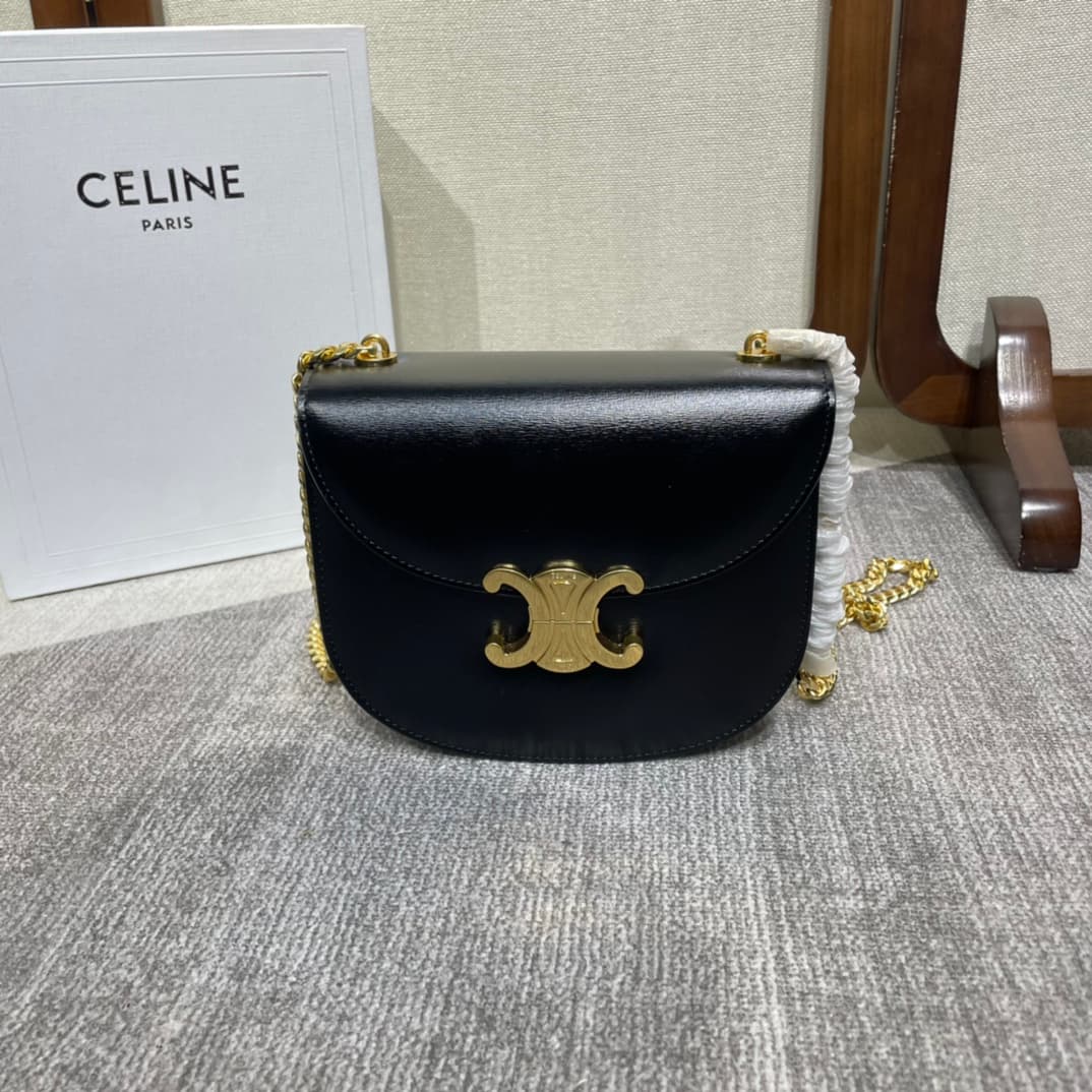 Celine Teen Besace Clea Bag in Shiny Black Calfskin Leather High