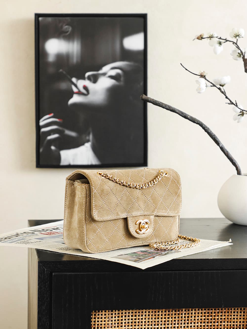 Chanel Maxi Flap bag Suede Calfskin & Gold-Tone Metal Dark Beige AS6627 A