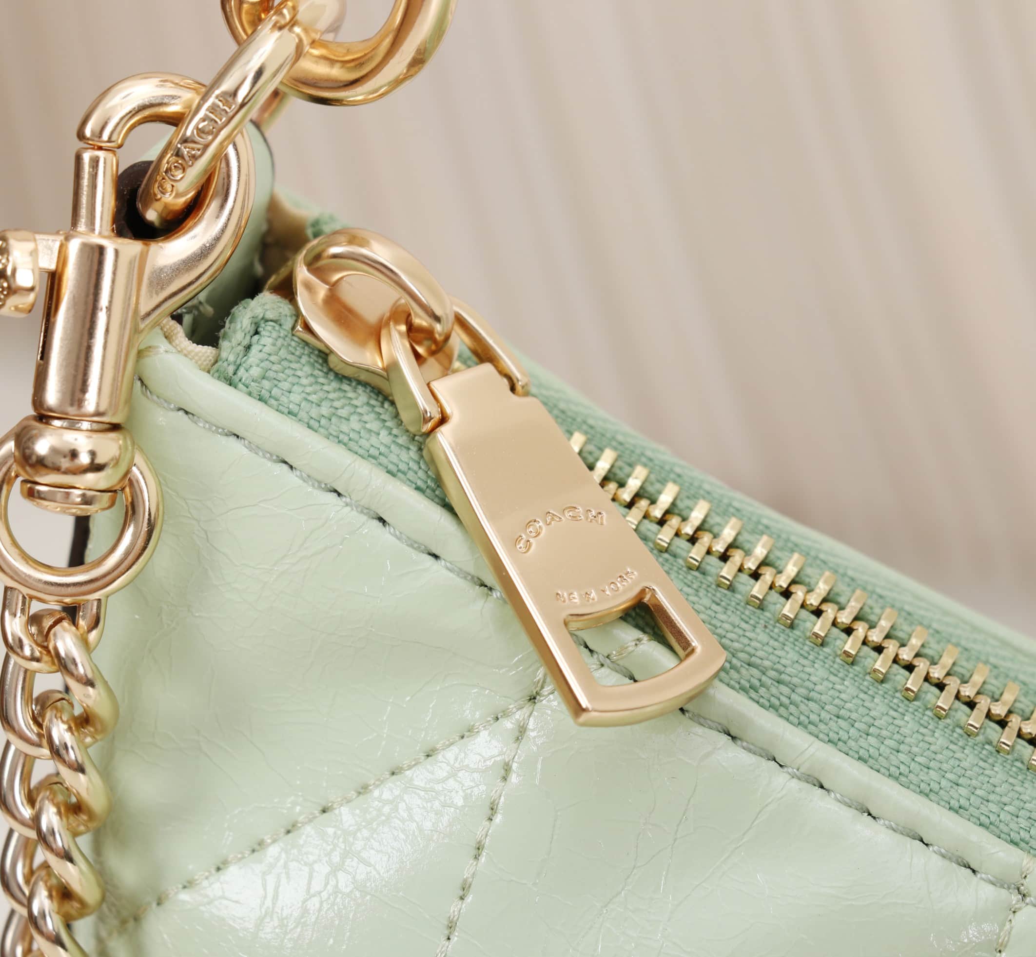Coach Caitlin Shoulder Bag With Quilting Glazed leather/Gold/Green High