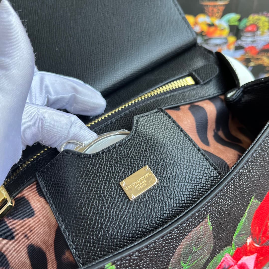 Dolce & Gabbana Miss Sicily top handle bag with vibrant red rose print leather High