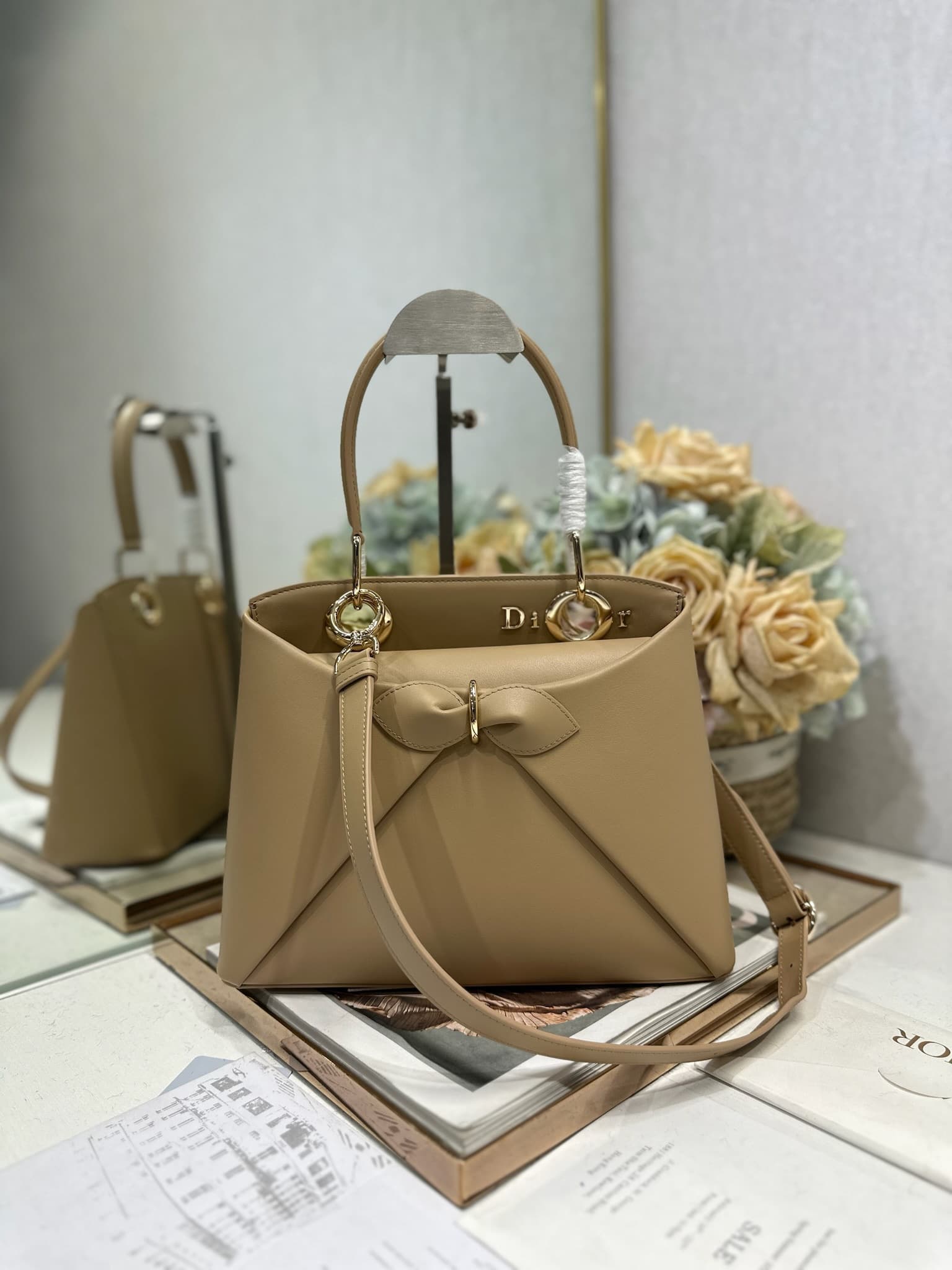 Small Dior Cigale Bag Beige Shiny Supple Calfskin High