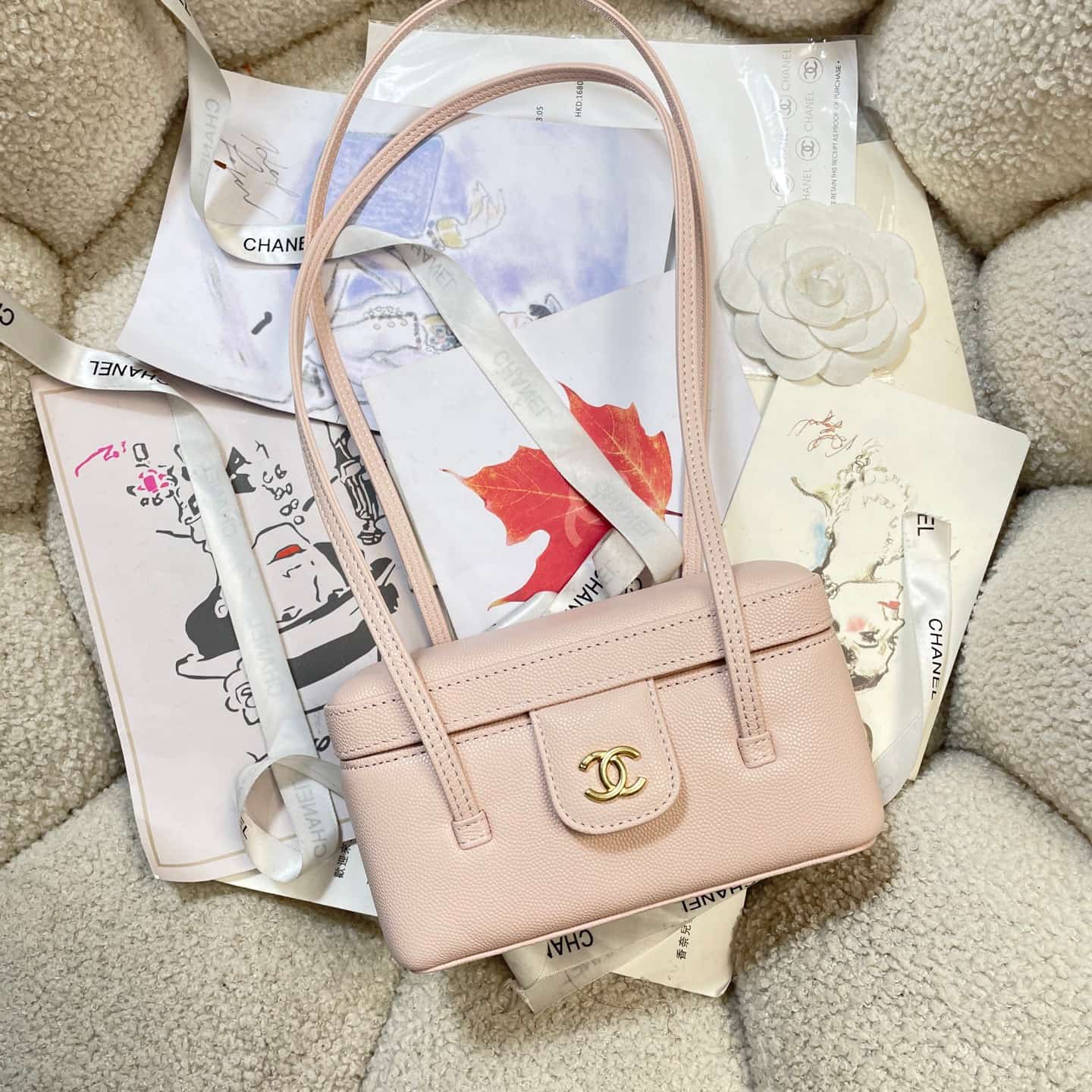 Chanel Long Vanity with Leather Strap Grained Shiny Calfskin & Gold-Tone Metal Light Pink AP5067 A