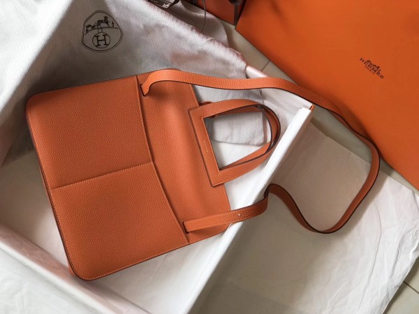 Hermes Halzan 31cm Bag Clemence Leather WAX In Orange High