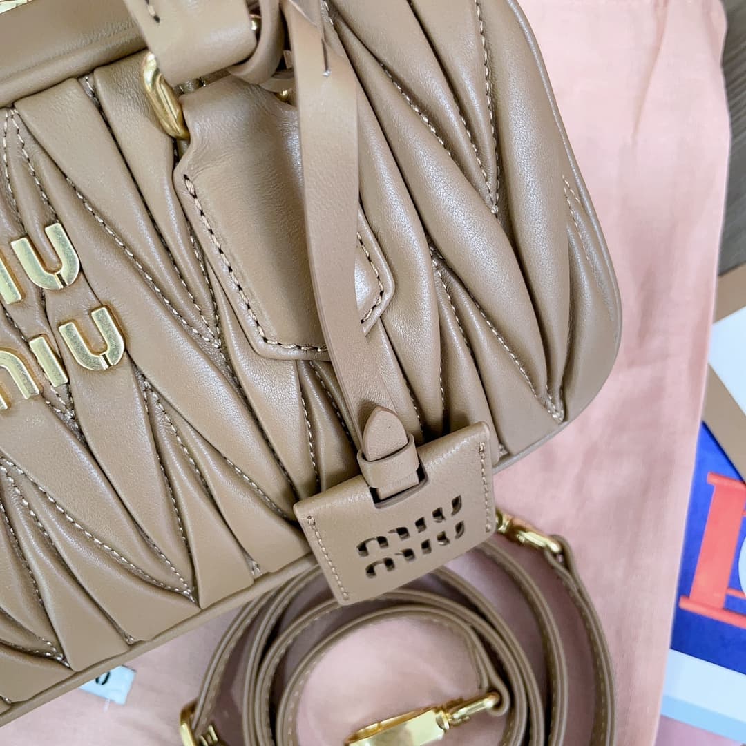 Miu Miu Arcadie matelassé nappa leather bag 5BB142 Beige High