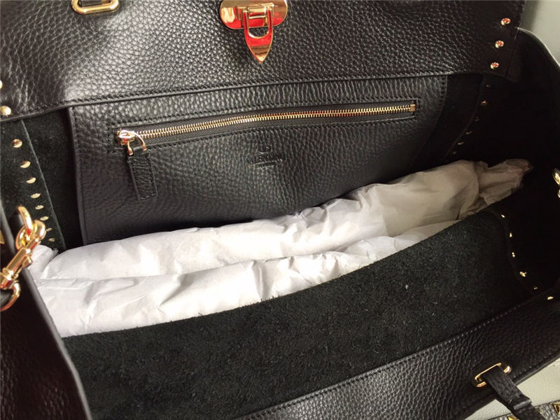 Valentino Medium Tote In Black Grain Calfskin High
