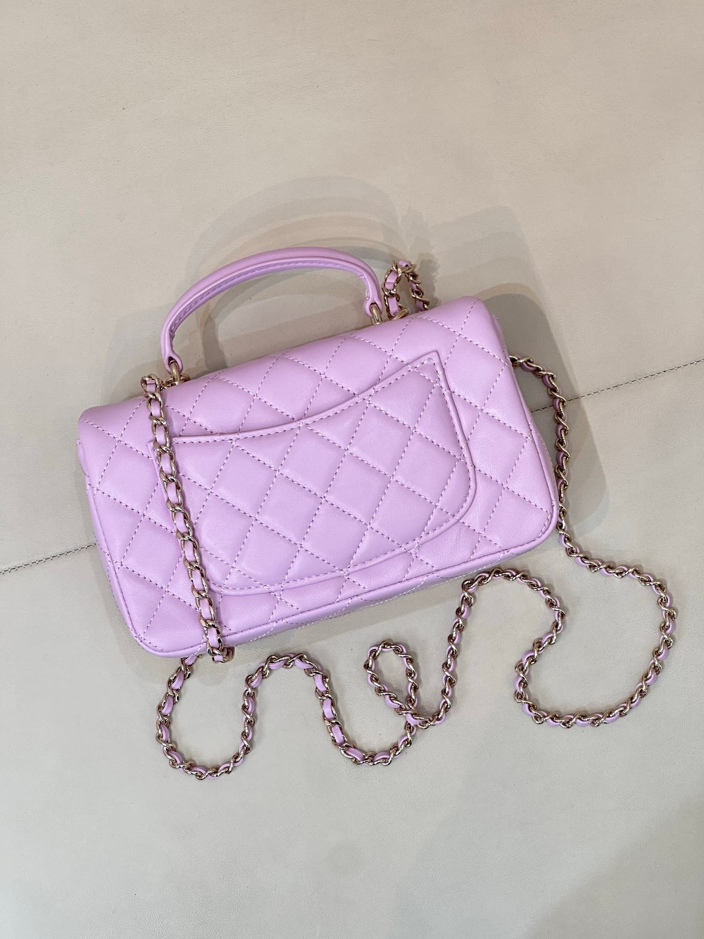 Chanel Mini Classic Handbag Lambskin Strass & Gold-Tone Metal AS2431 light purple TOP
