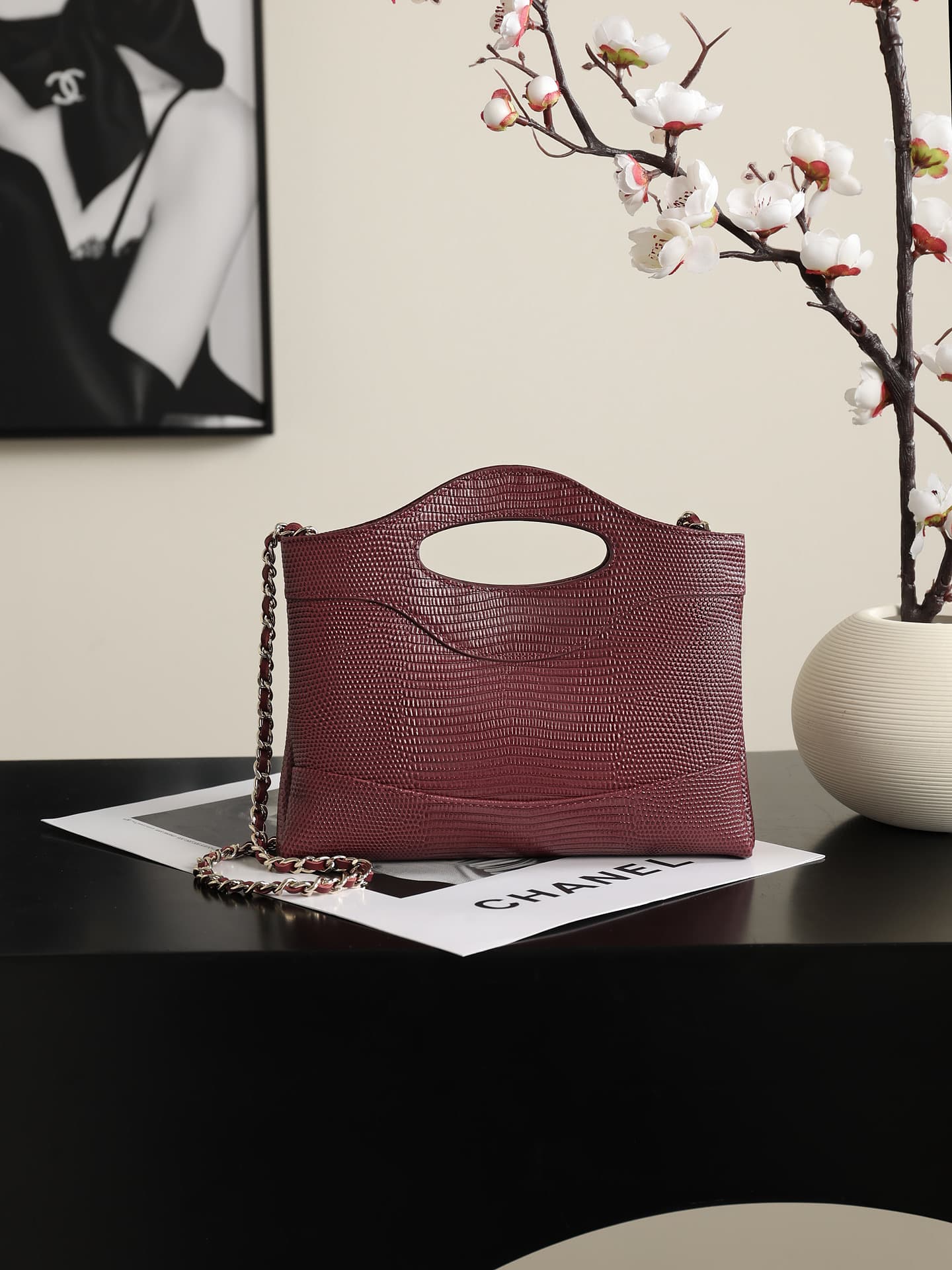 Chanel 31 Mini BAG Lizard-embossed Calfskin& Gold-Tone Metal AP3656 Dark Burgundy A