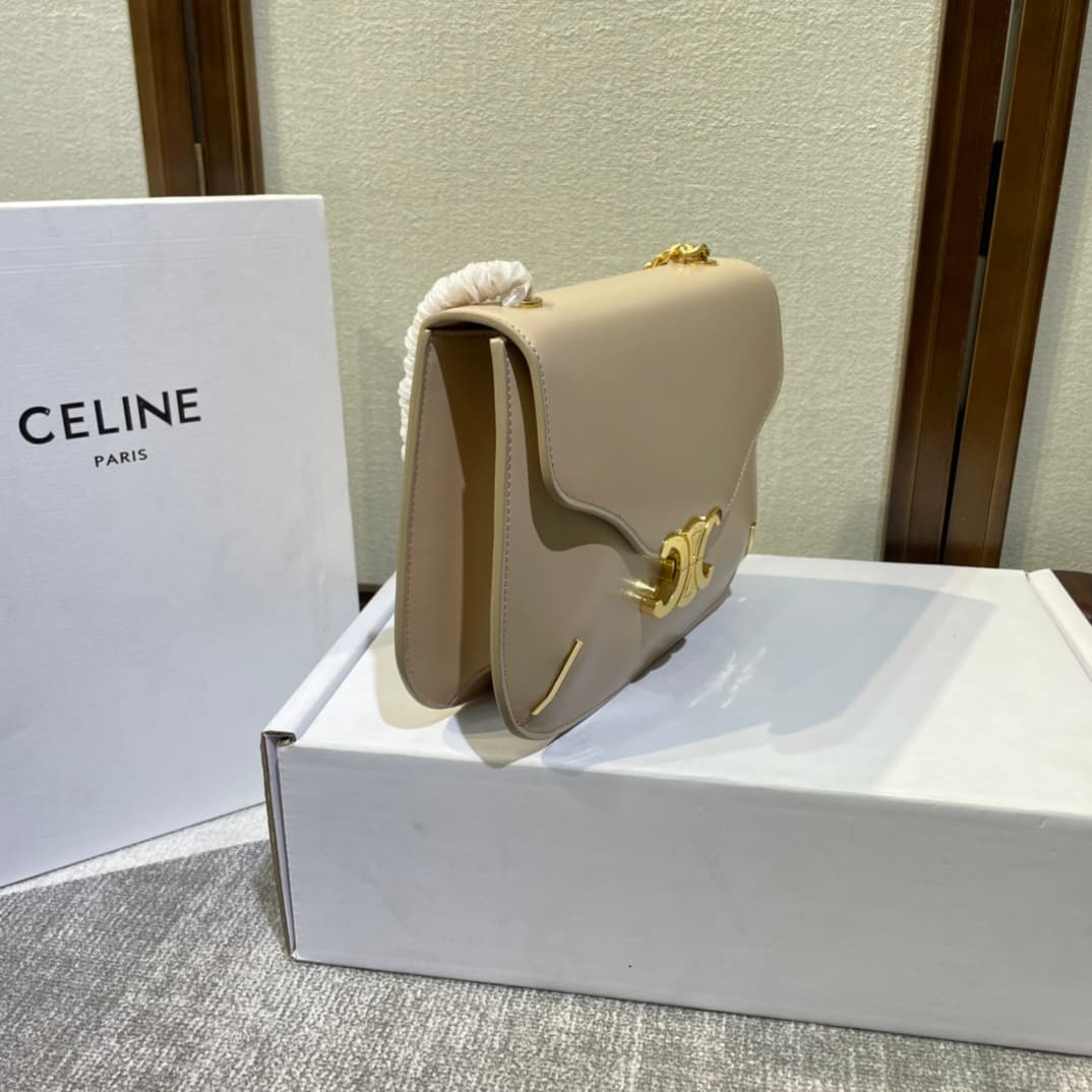 Celine Triomphe Saddle Bag in Beige Shiny Calfskin High