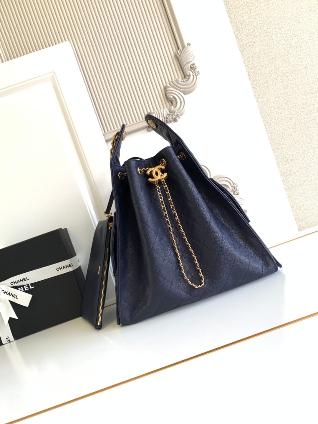 Chanel 25 Medium Hobo Medium handbag AS5311 Grained Calfskin & Gold-tone Metal Dark Blue A