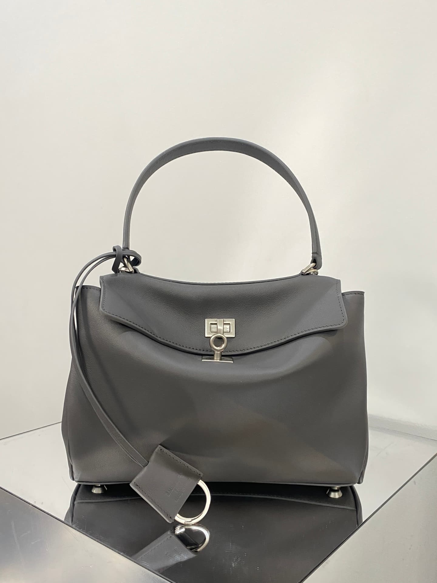 Balenciaga Rodeo Small Bag in Grey Leather With Silver-Tone Metal TOP
