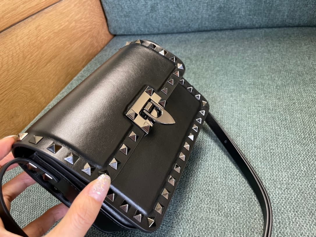 Valentino Garavani Rockstud23 Mini Shoulder Bag smooth black calfskin leather high
