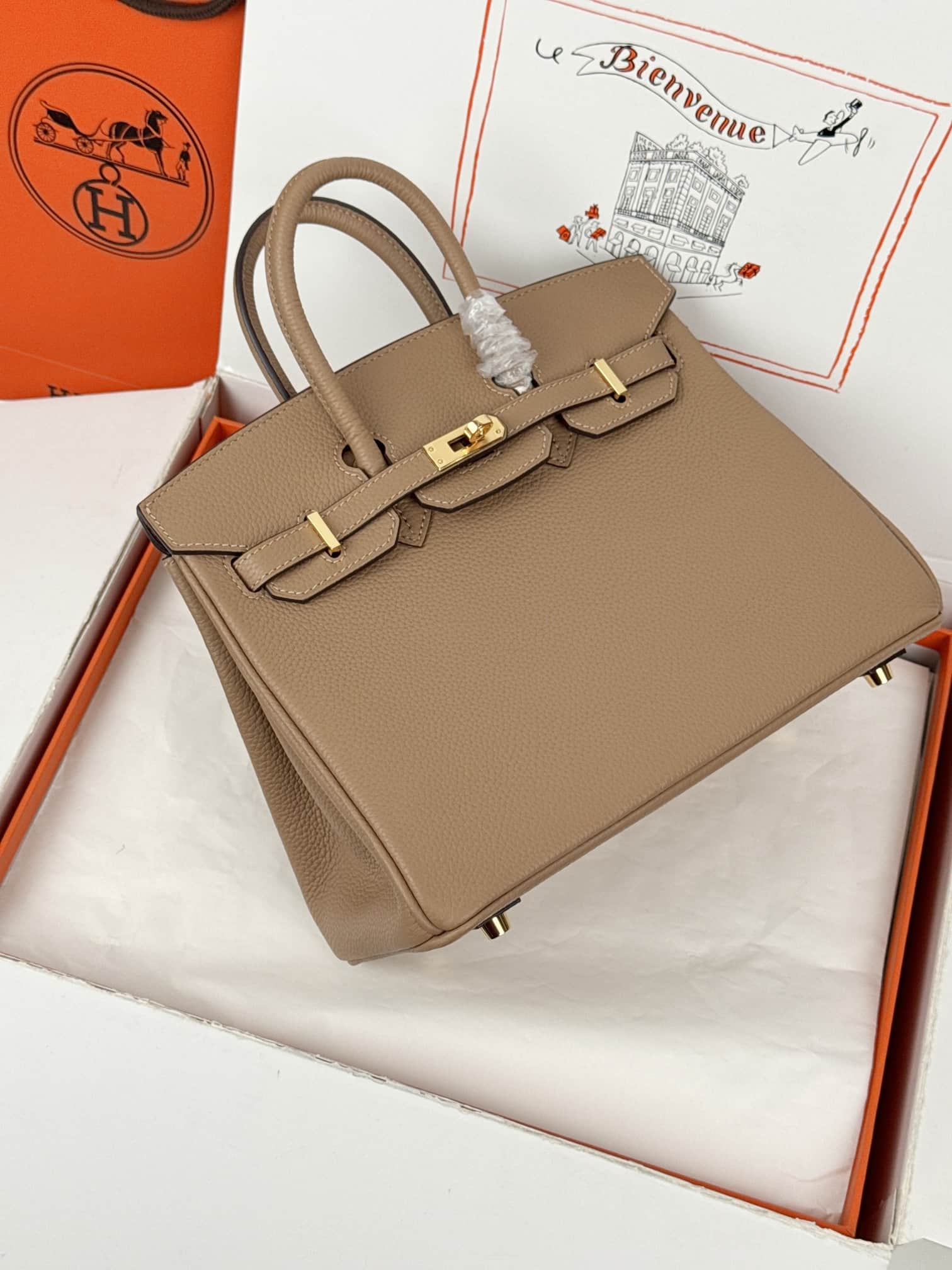 Hermes Birkin 25/30 Bag Togo Calfskin Leather Chai High