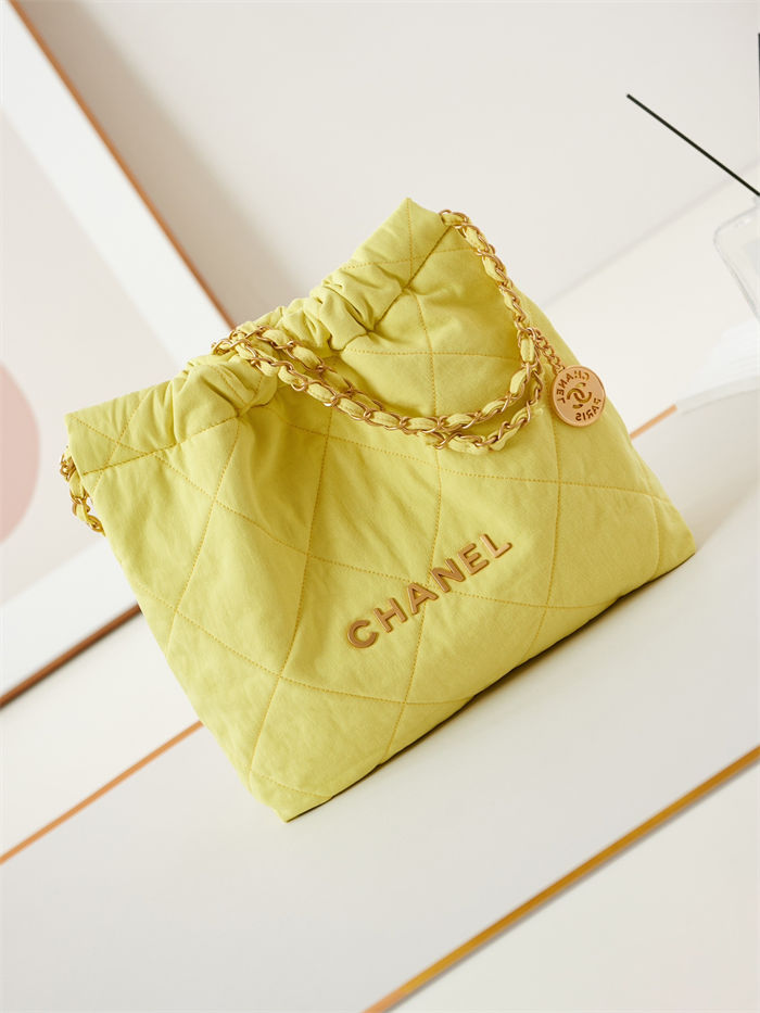 Chanel 22 SMALL HANDBAG Canvas & Gold-Tone Metal AS3260 Yellow A