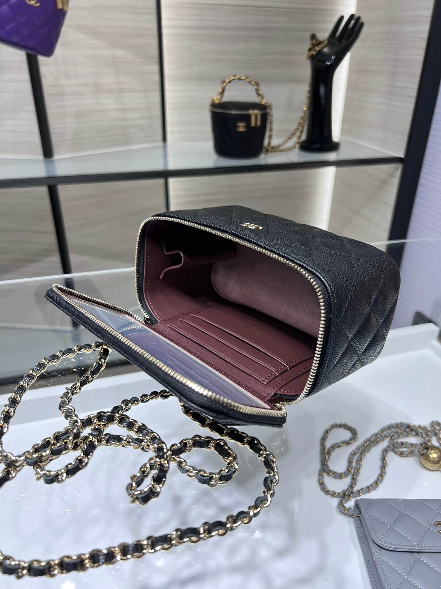 Chanel Classic Long Vanity with Chain Grained Calfskin & Gold-Tone Metal Black AP1341 High