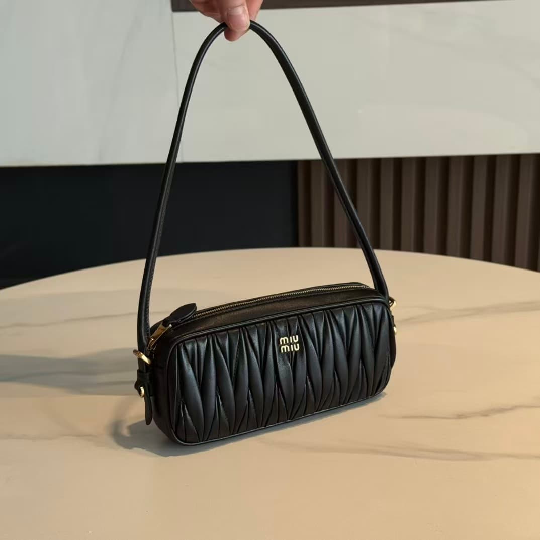Miu Miu Black Matelassé Nappa Leather Pouch High
