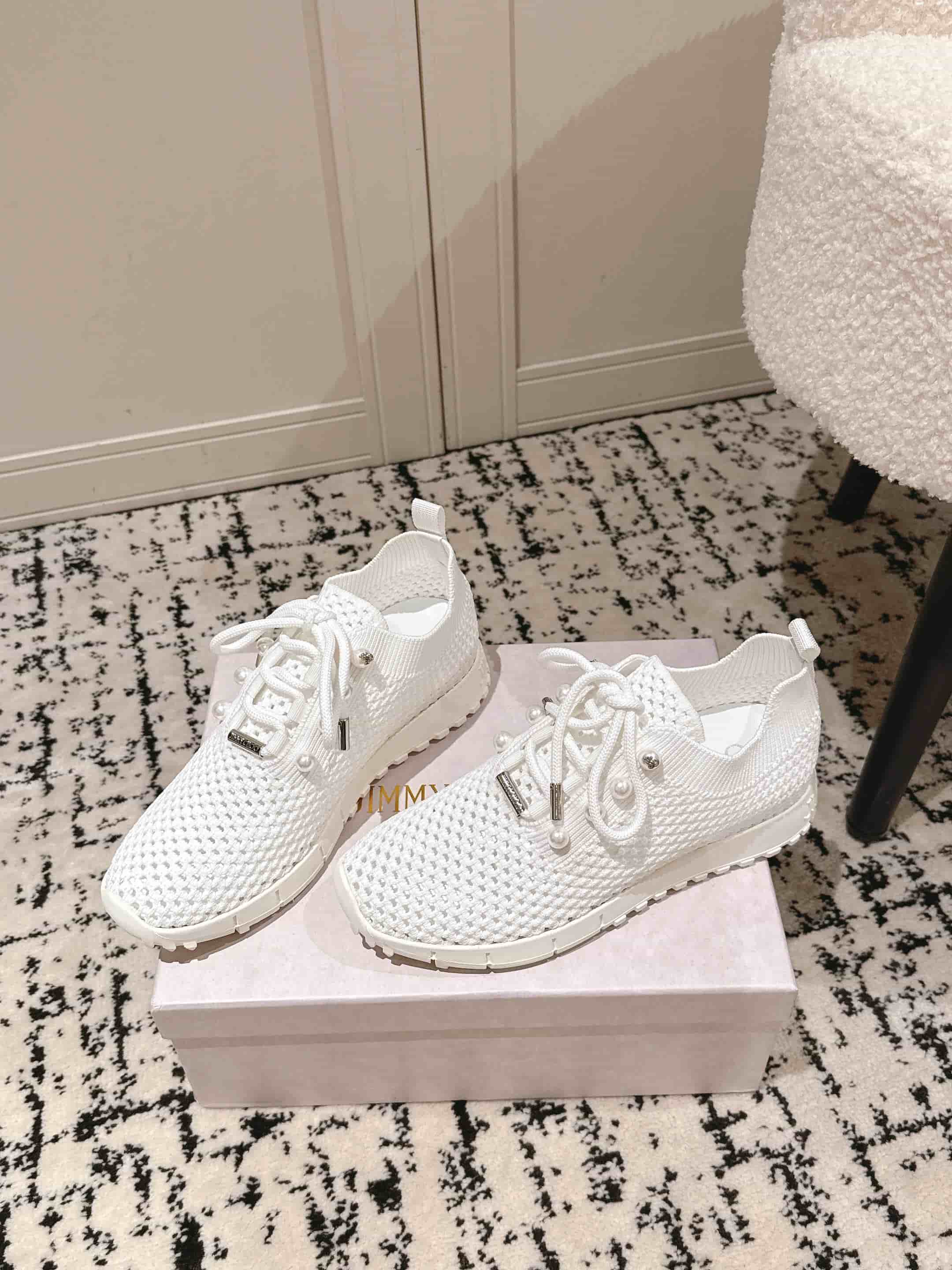 Jimmy Choo Veles Imitation Pearl Knit Sneaker Shoes Women