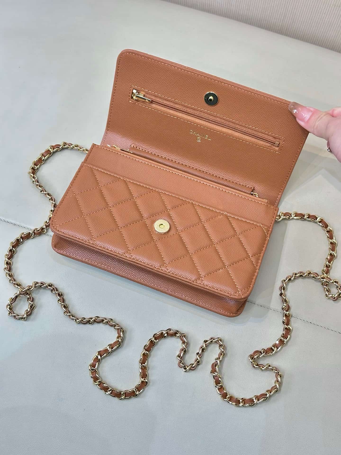 Chanel Wallet on Chain Grained Calfskin& Gold-tone Metal AP0250 Caramel TOP