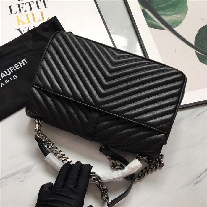 COLLEGE LARGE CHAIN BAG IN QUILTED LEATHER Black-Silver High